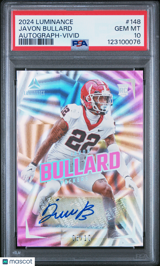 2024 Panini Luminance Javon Bullard #148 AUTO Vivid #6/10 PSA 10 Packers GEORGIA