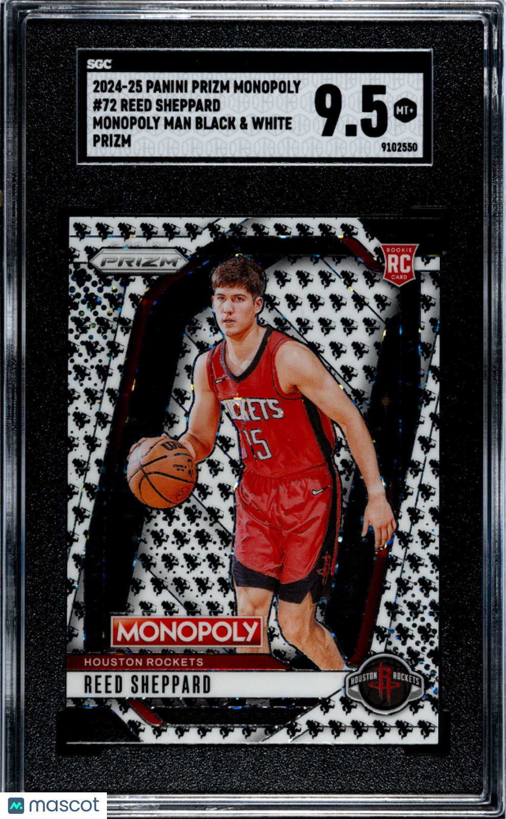 2024-25 Panini Prizm Monopoly Reed Sheppard #72 Man Black & White SGC 9.5 POP 1
