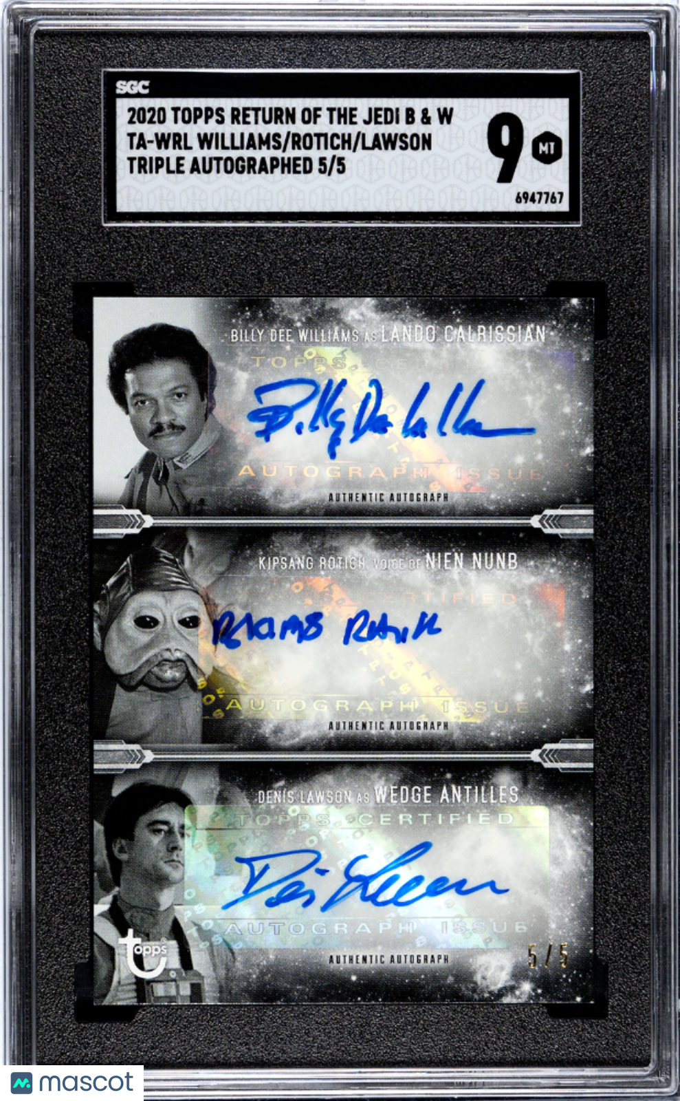 Billy Dee Williams Lando Nien Wedge 2020 Topps Return Jedi Triple AUTO #/5 SGC 9
