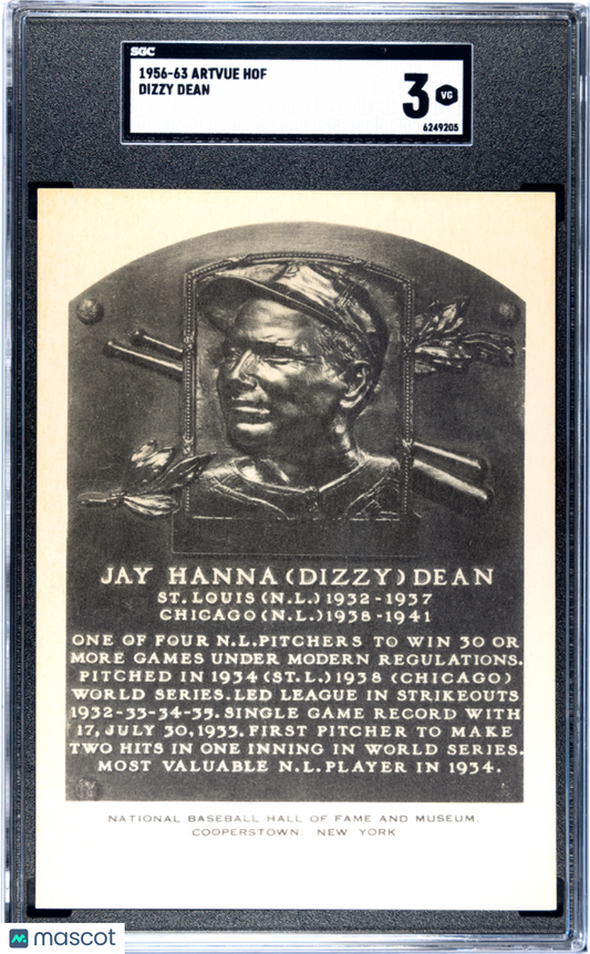 1956-63 Artvue Hof Jay Hanna (Dizzy) Dean SGC 3 POP 1 1 higher