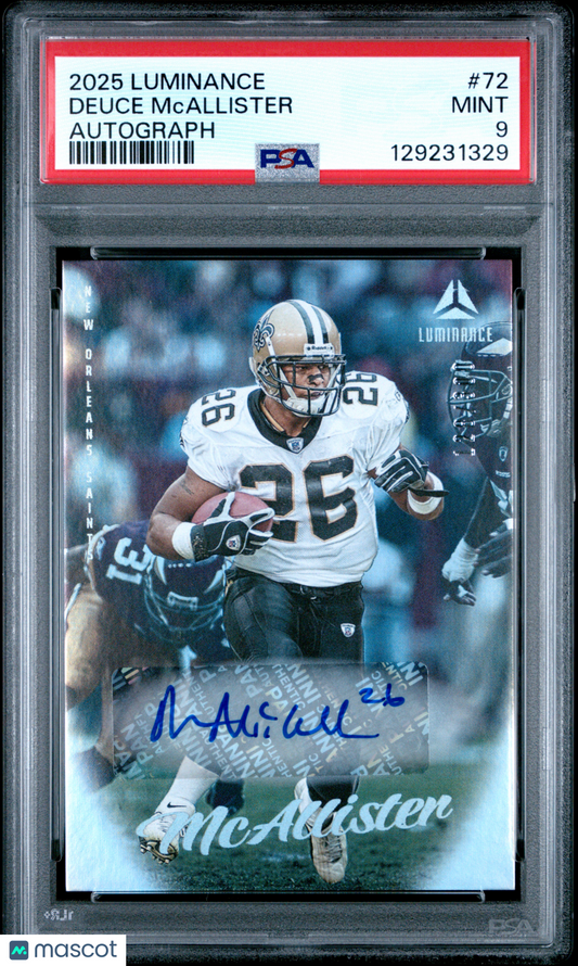 2025 Panini Luminance Deuce Mcallister #72 Auto PSA 9 POP 1