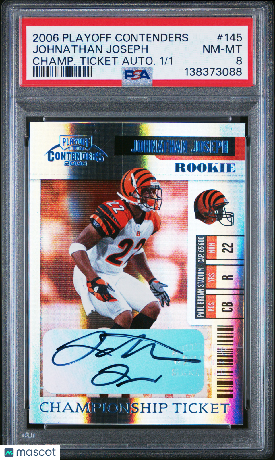 2006 Playoff Contenders Johnathan Joseph Championship Ticket AUTO #1/1 PSA 8