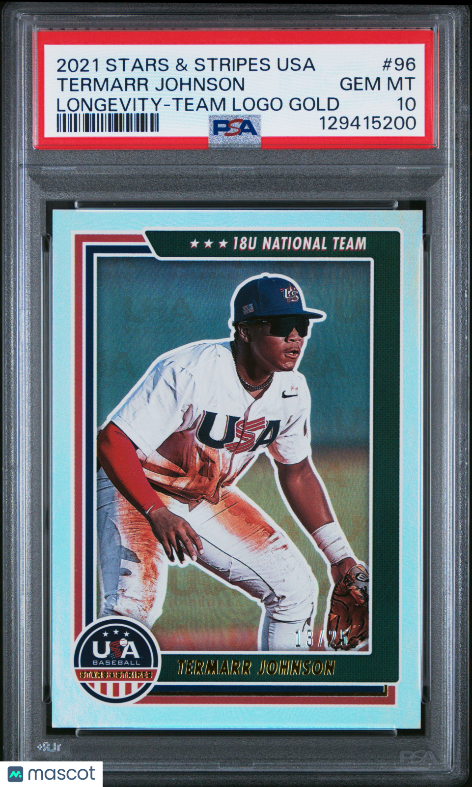 2021 Stars & Stripes Usa Termarr Johnson Longevity Team Logo Gold 13/25 PSA 10