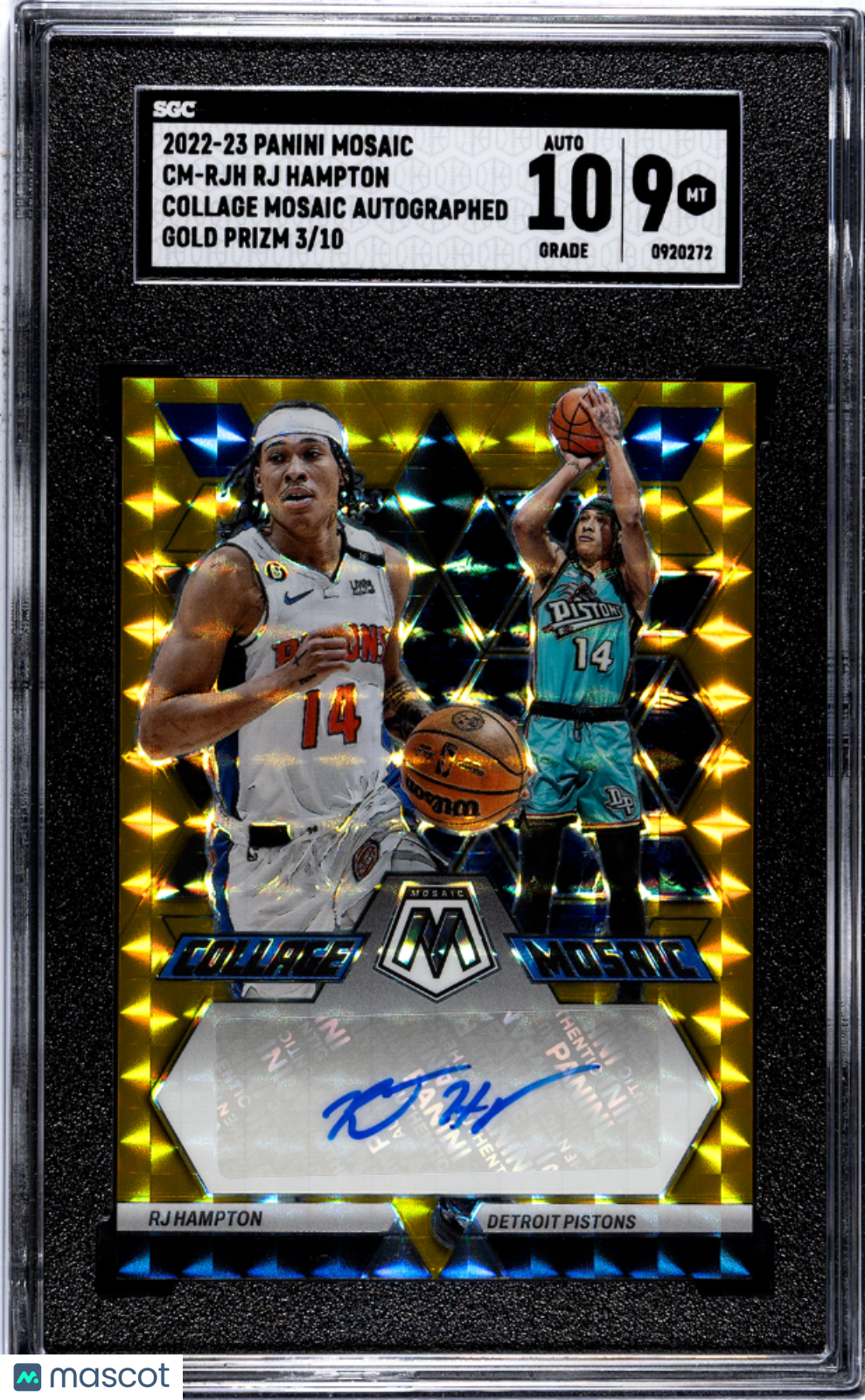 2022-23 Panini Mosaic RJ Hampton #CM-RJH Collage AutoGold Prizm SGC 9 /10 pop 1