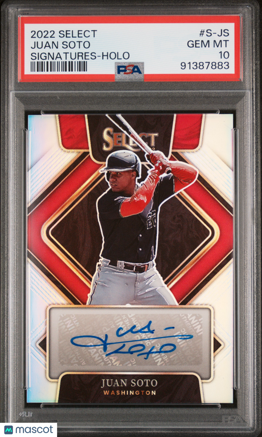 2022 Panini Select Signatures Juan Soto #S-JS Holo PSA 10 auto POP 10