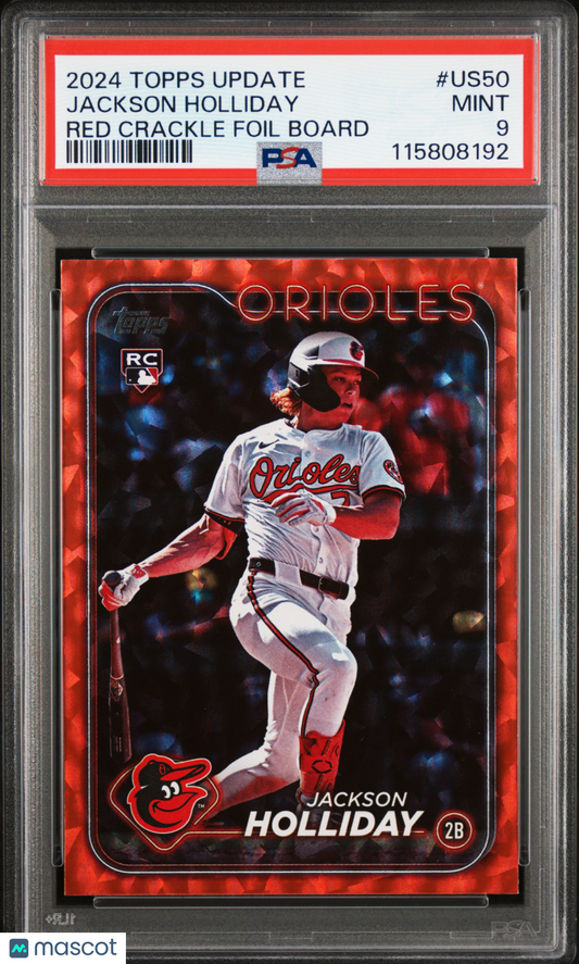 2024 Topps Update Jackson Holliday #US50 Red Crackle Foilboard #/199 PSA 9