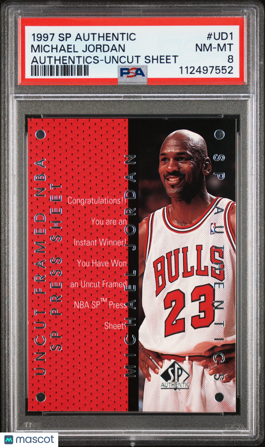 1997 SP Authentic Authentics Michael Jordan #UD1 Uncut Sheet PSA 8