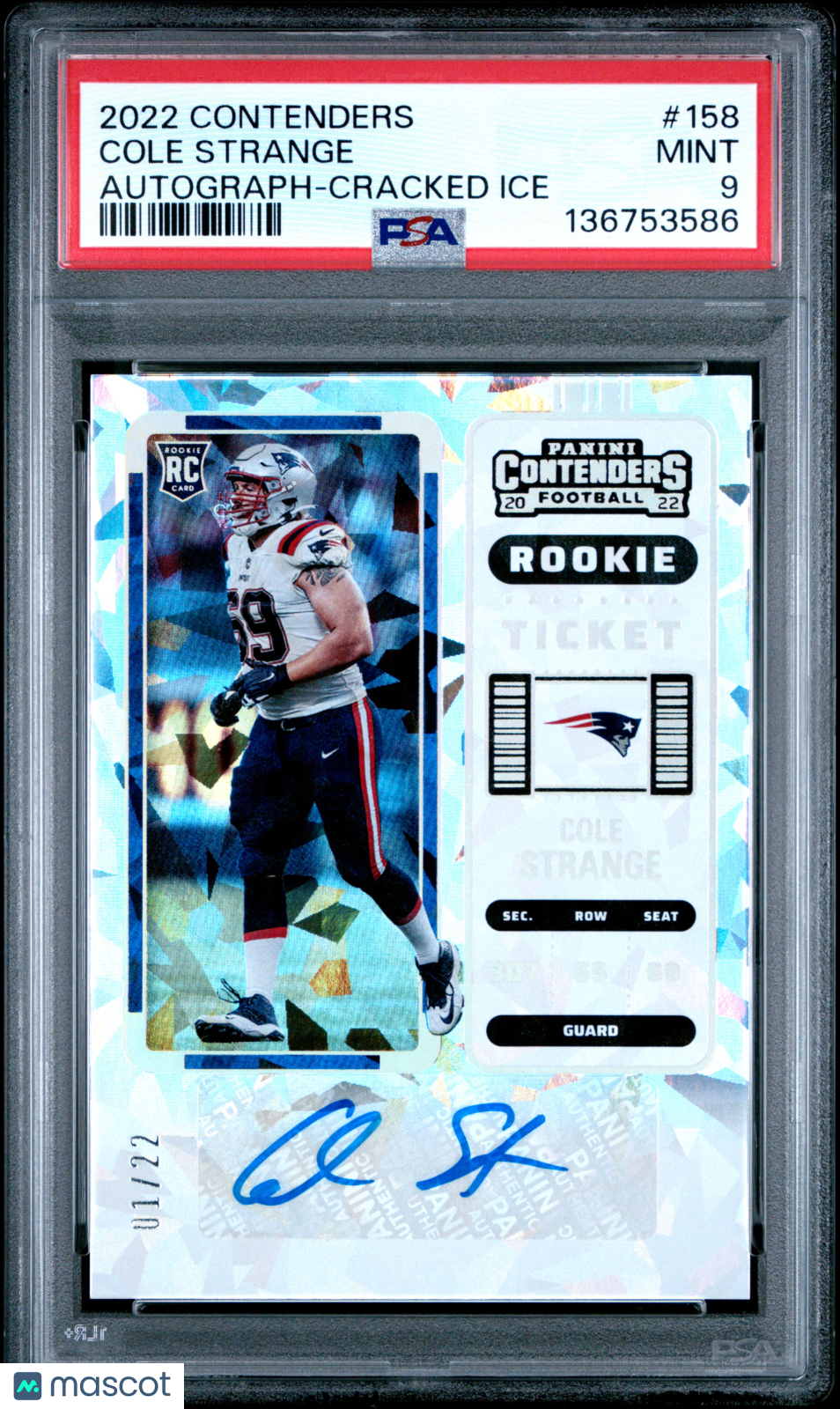 2022 Contenders Cole Strange #158 Autograph Cracked Ice 01/22 PSA 9 pop 2