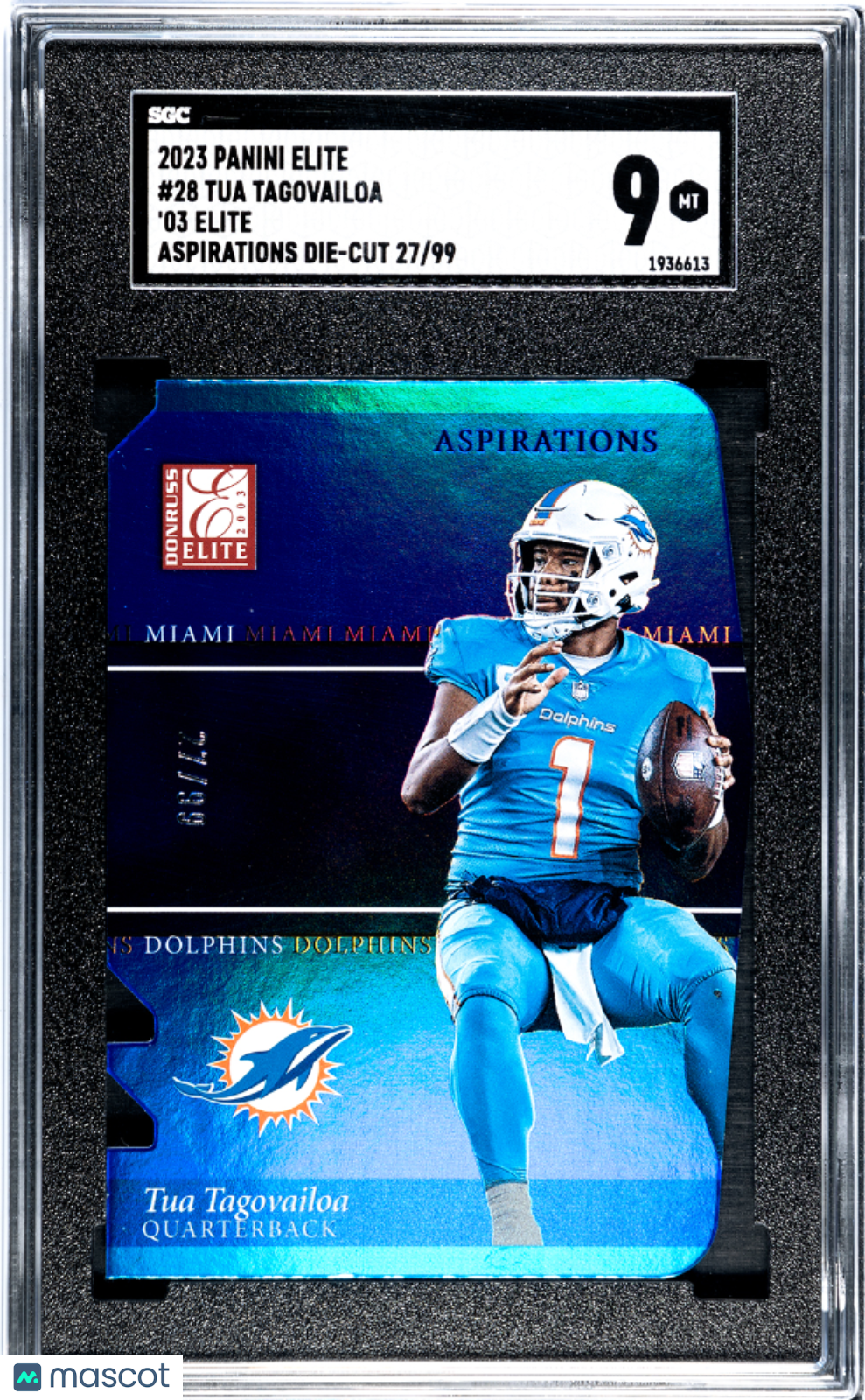 2023 Panini Elite Tua Tagovailoa #28 '03 Aspirations Die Cut SGC 9 /99 POP 2