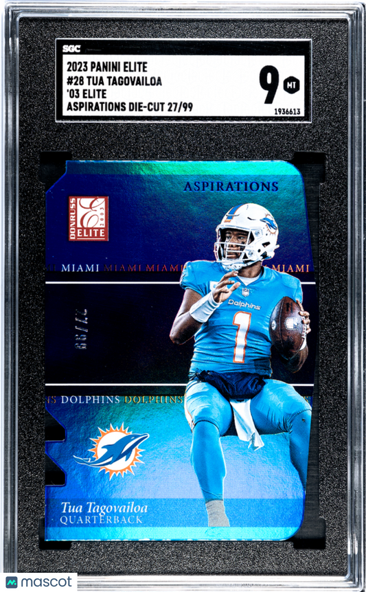 2023 Panini Elite Tua Tagovailoa #28 '03 Aspirations Die Cut SGC 9 /99 POP 2