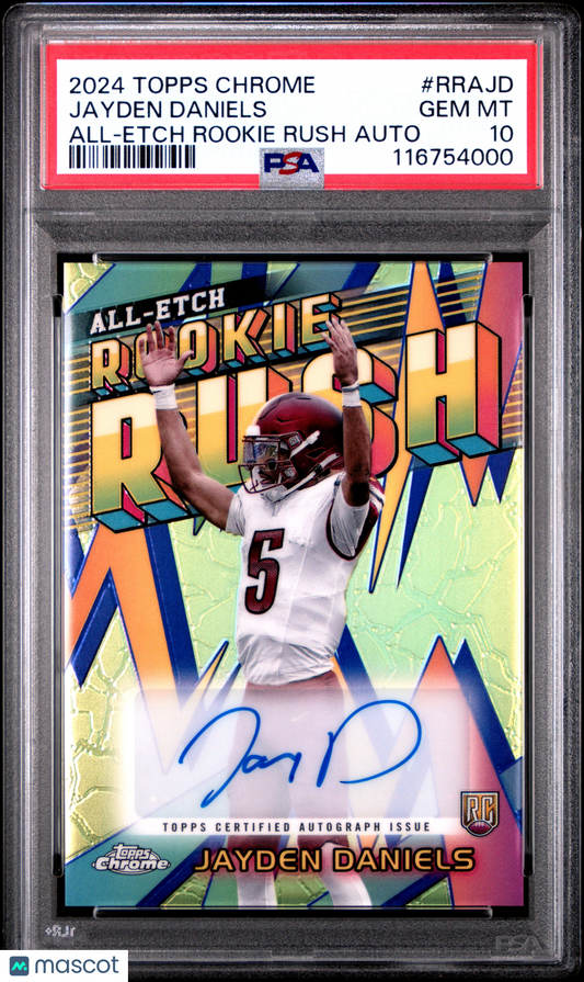 2024 Topps Chrome Chrome All-Etch Rookie Rush AUTO Jayden Daniels #RRAJD PSA 10