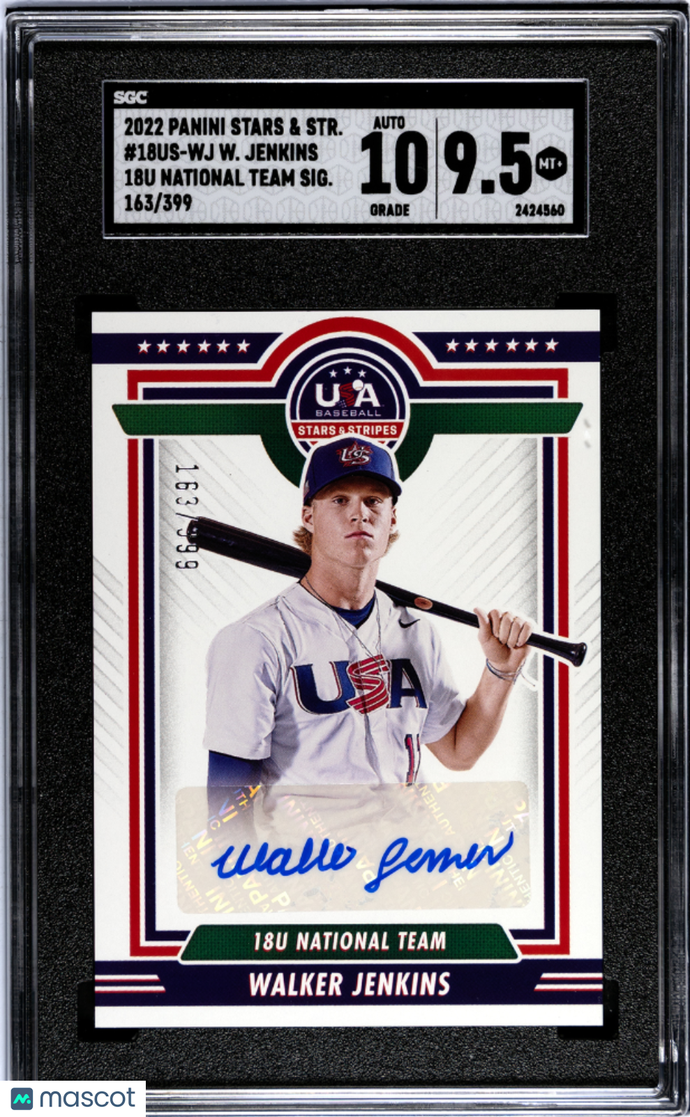 2022 Stars & Stripes Walker Jenkins #18US-WJ 18u National Team Sigs. SGC 9.5