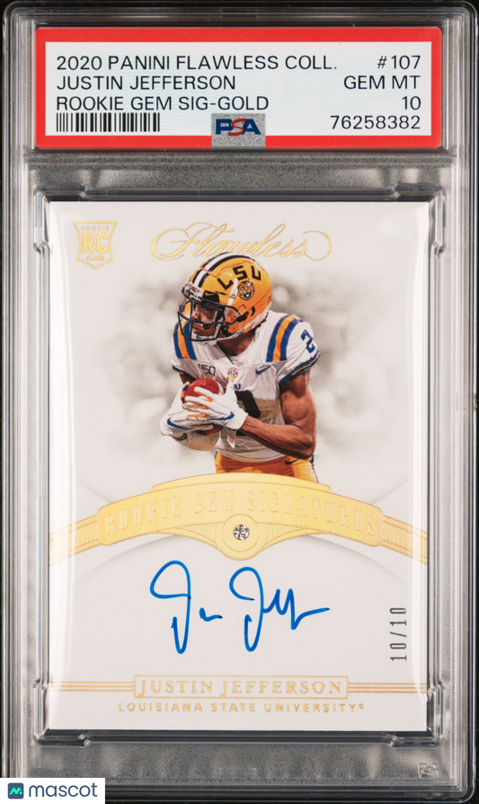 2020 Panini Flawless Justin Jefferson #107 Rookie DIAMOND AUTO #10/10 PSA 10