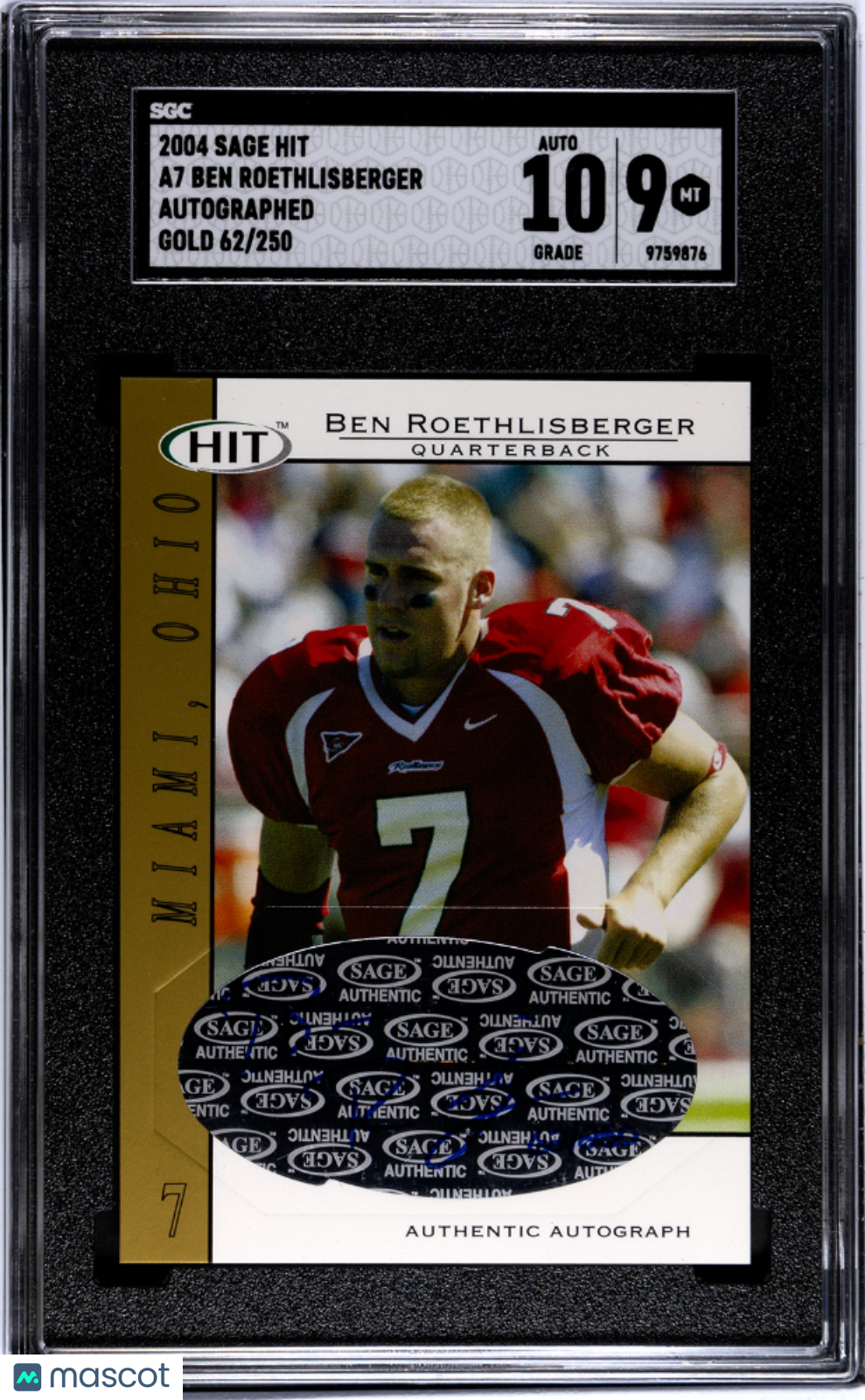 2004 Sage Hit Ben Roethlisberger #A7 Auto Gold #/250 SGC 9 POP 3
