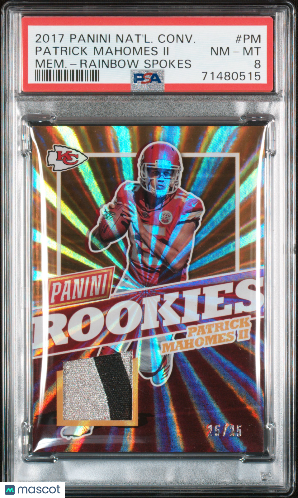 2017 Panini National Convention Patrick Mahomes II PATCH #25/25 PSA 8 POP 1