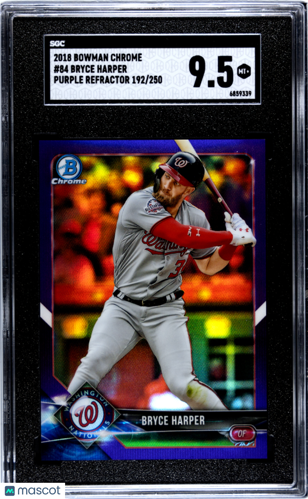2018 Bowman Chrome Bryce Harper #84 Purple Refractor SGC 9.5 /250 POP 1