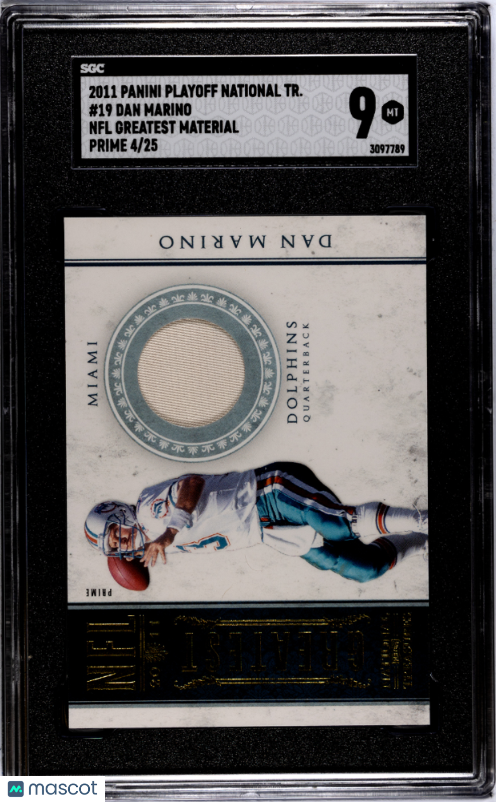 2011 Playoff National Treasures Dan Marino #19 NFL Greatest Mat. Prime SGC 9 /25