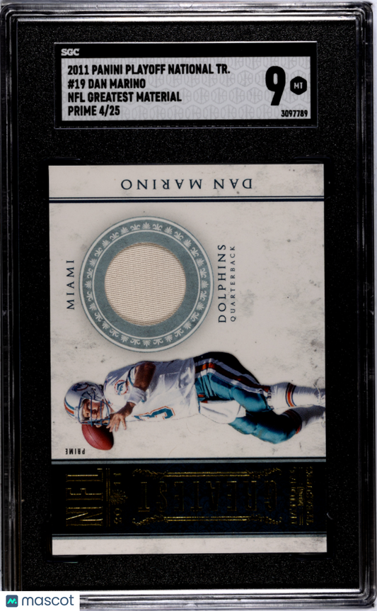 2011 Playoff National Treasures Dan Marino #19 NFL Greatest Mat. Prime SGC 9 /25