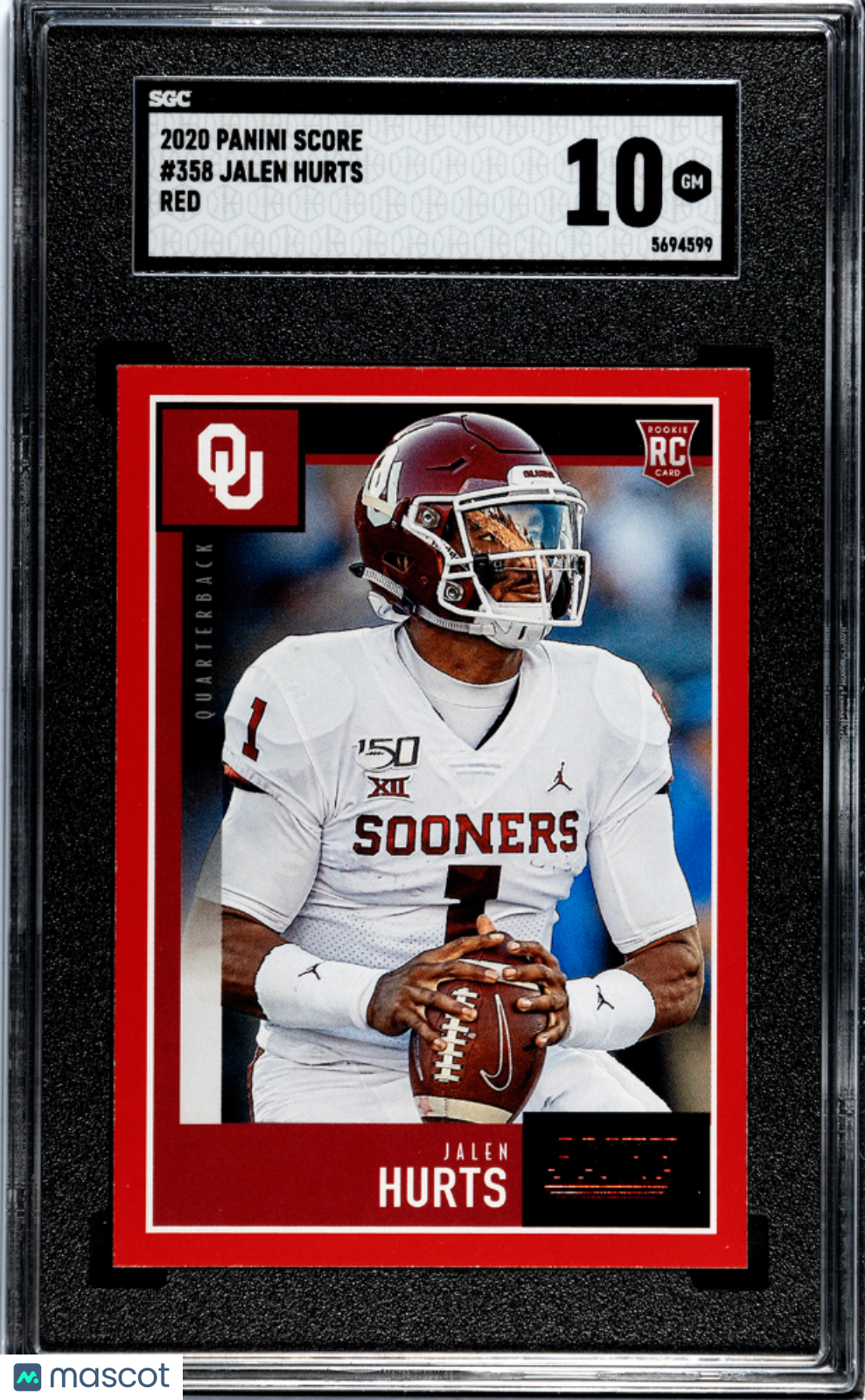 2020 Panini Score Jalen Hurts #358 Red SGC 10 POP 3