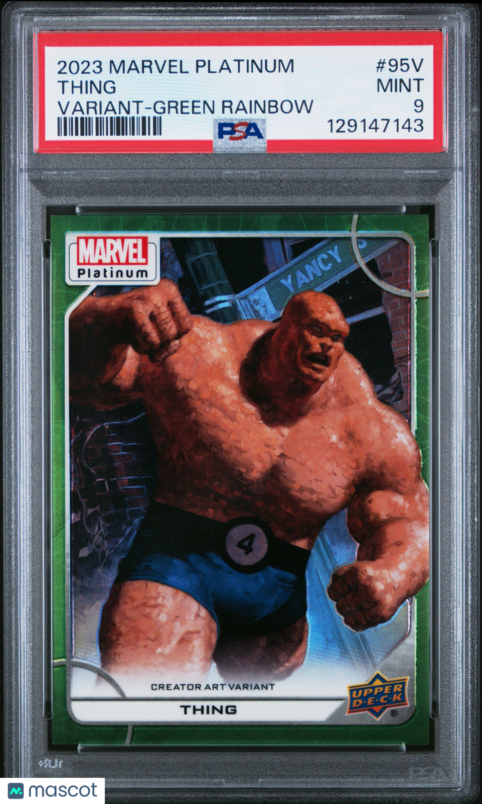 Thing 2023 Upper Deck Marvel Platinum Variant Green Rainbow #1/5 PSA 9 POP 1