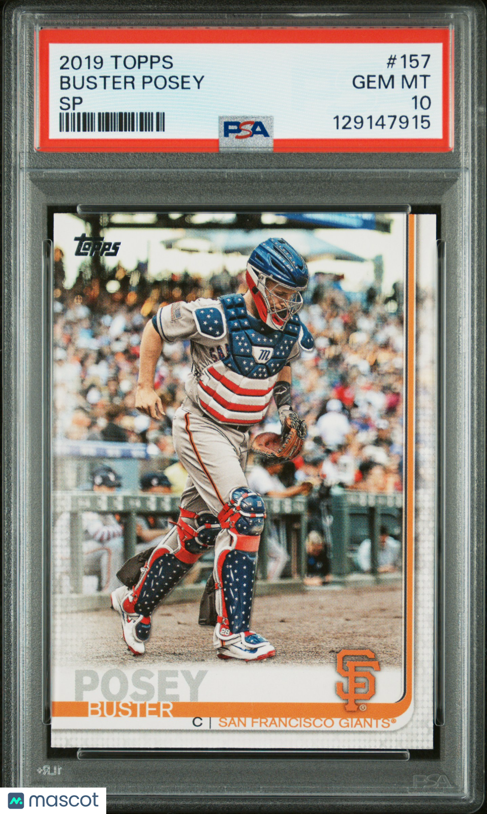 2019 Topps Buster Posey #157 SP Image Variation USA Stars & Stripes Gear PSA 10