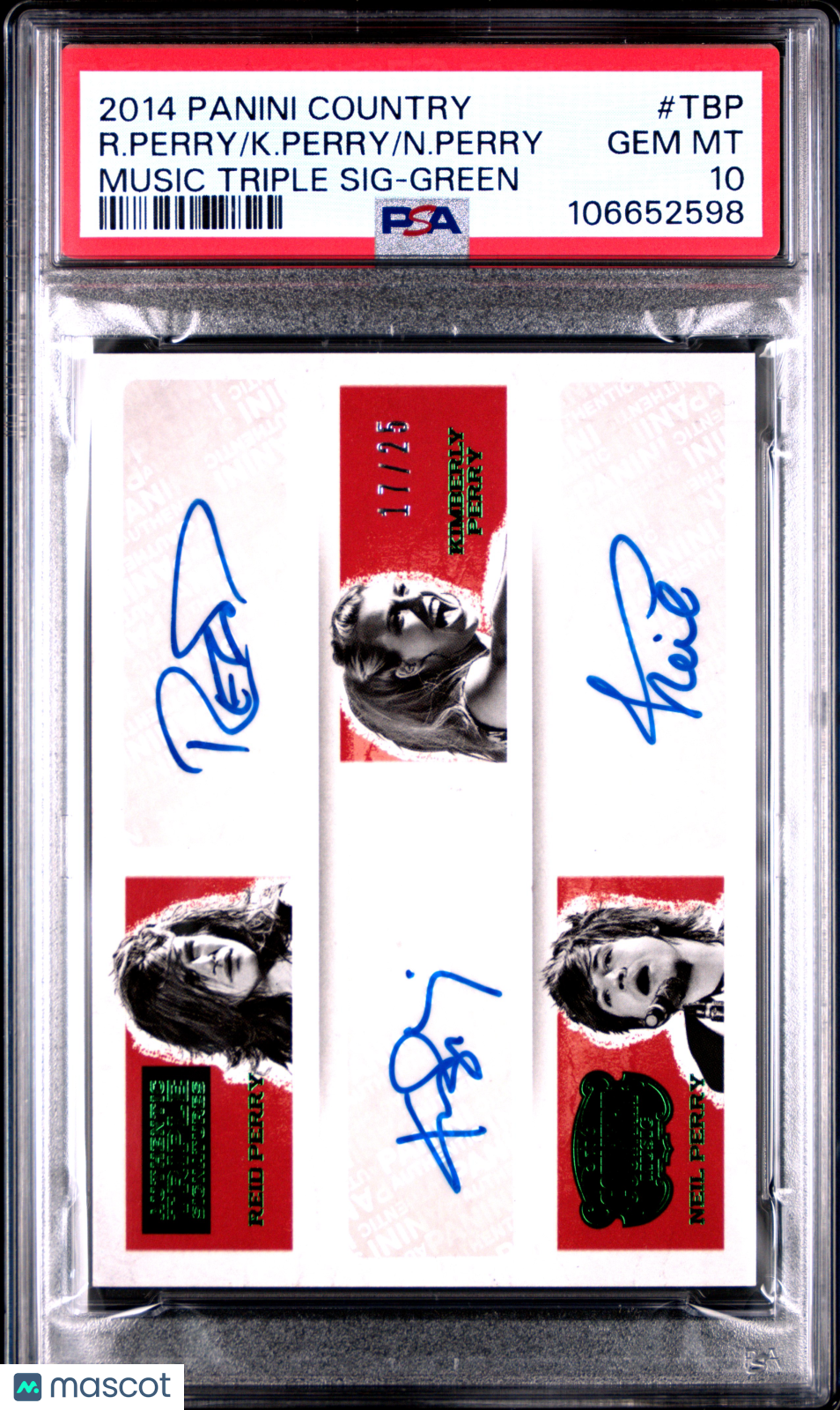 Neil Perry Kimberly Perry Reid Perry 2014 Panini Country Music AUTO #/25 PSA 10