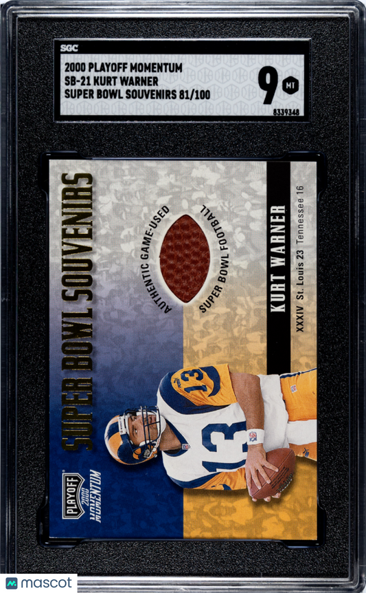 2000 Playoff Momentum Kurt Warner Super Bowl Souvenirs Football /100 SGC 9 POP 1