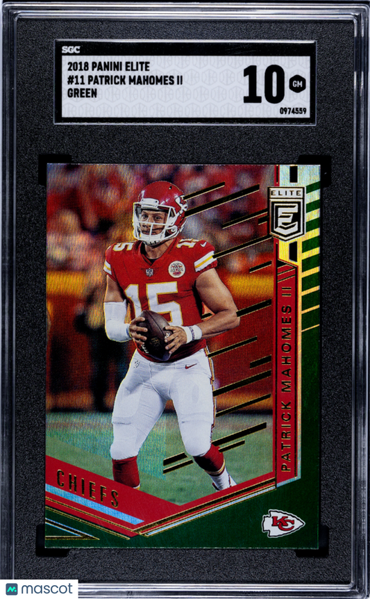2018 Panini Elite Patrick Mahomes II #11 Green SGC 10 pop 1