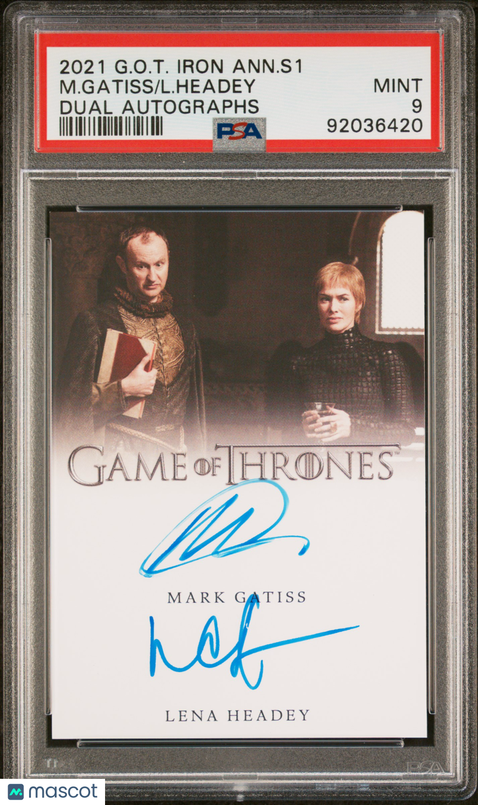Lena Headey Mark Gatiss CERSEI LANNISTER 2021 Game Of Thrones DUAL AUTO PSA 9