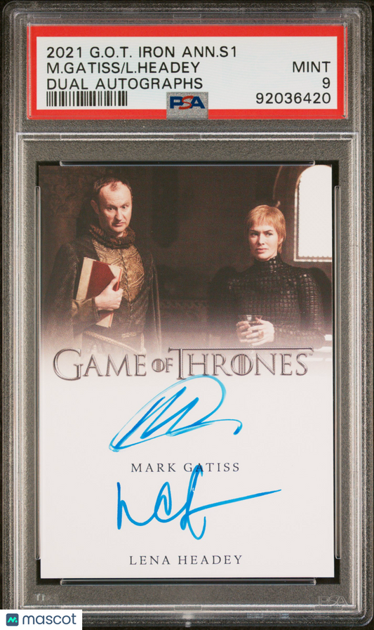Lena Headey Mark Gatiss CERSEI LANNISTER 2021 Game Of Thrones DUAL AUTO PSA 9