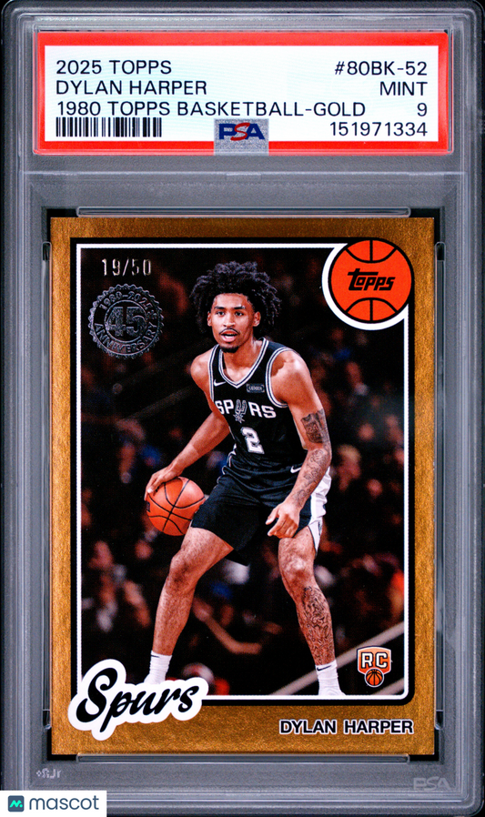 2025-26 Topps 1980 Basketball Dylan Harper Gold #/50 PSA 9 POP 1 HIghest Grade