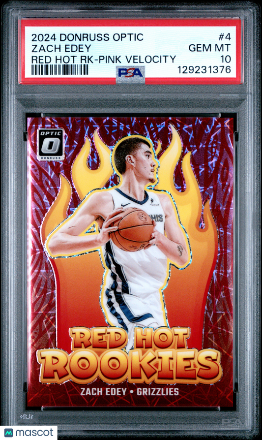 2024-25 Optic Red Hot Rookies Zach Edey RK Pink Velocity PSA 10 /79 POP 2
