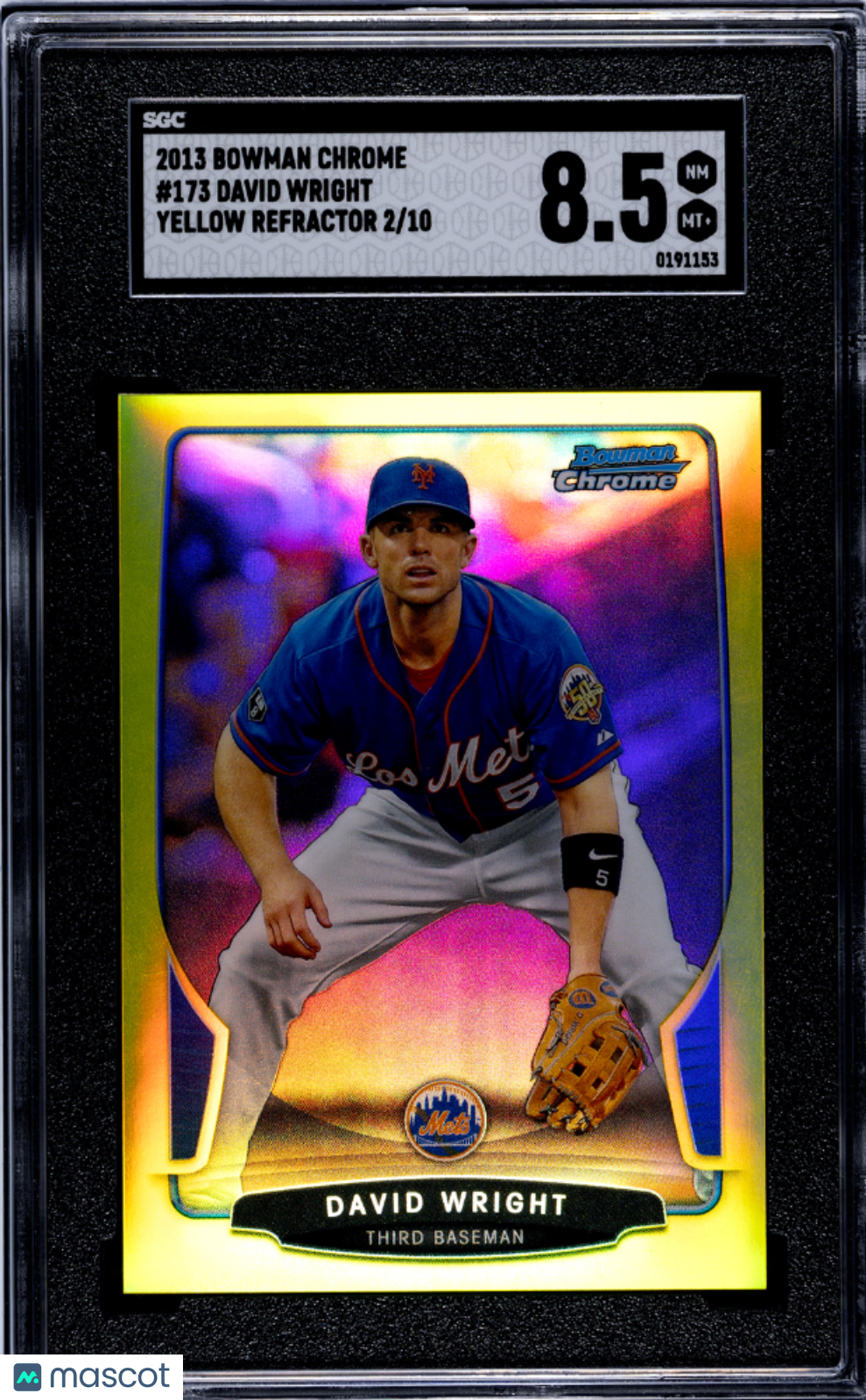 2013 Bowman Chrome David Wright #173 Yellow Refractor SGC 8.5 POP 1