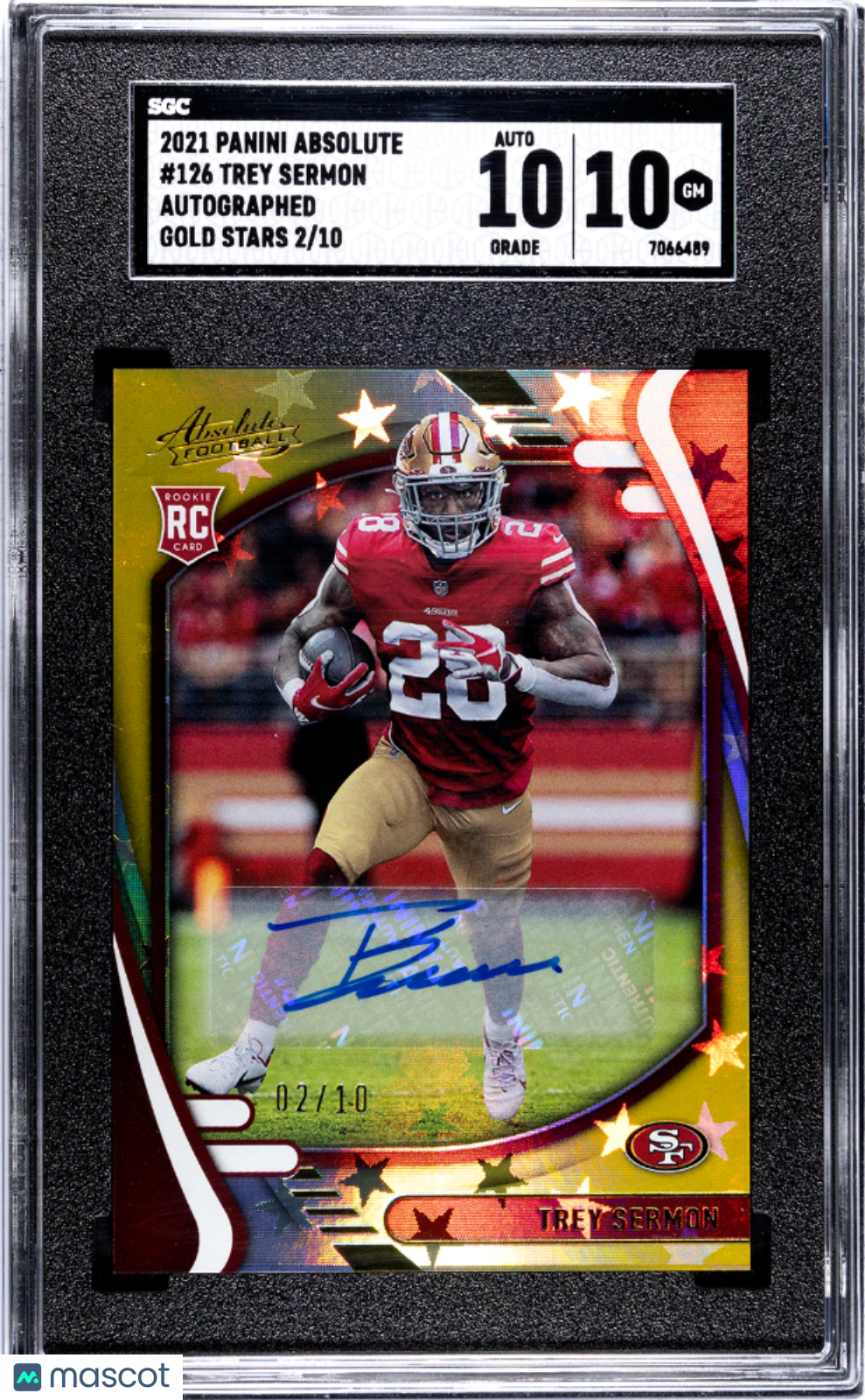 2021 Panini Absolute Trey Sermon #126 Gold Stars #2/10 AUTO SGC 10 POP 1