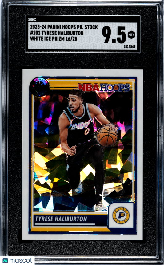 2023-24 Hoops Premium Stock Tyrese Haliburton White Ice Prizm SGC 9.5 POP 1