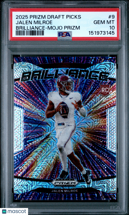 2025 Panini Prizm Draft Picks Brilliance Jalen Milroe #9 Mojo PSA 10 4/25 pop 2