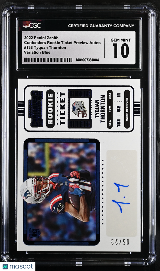 2022 Zenith Tyquan Thornton Variation Blue Contenders Rookie Ticket Auto CGC 10
