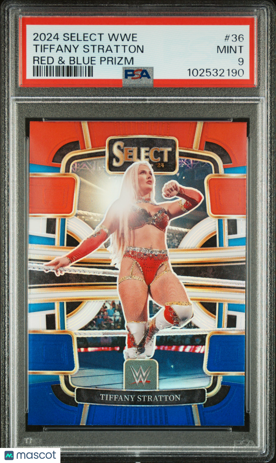 2024 Panini Select WWE Tiffany Stratton #36 Red & Blue Prizm PSA 9 pop 1