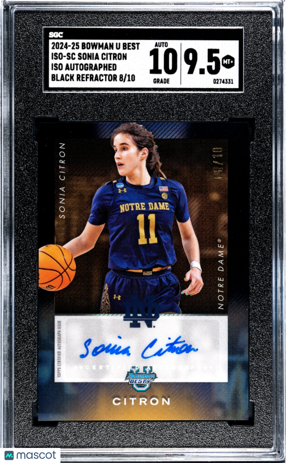 2024-25 Bowman U Best Sonia Citron #ISO-SC Iso Auto Black Refractor SGC 9.5 POP