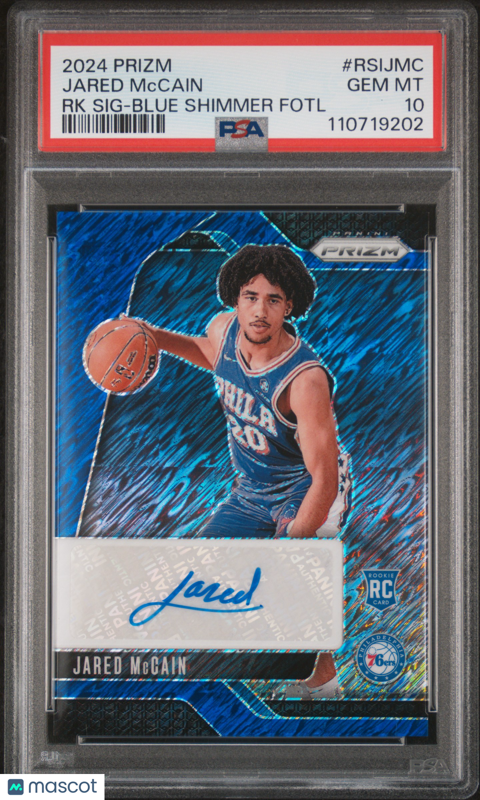 2024-25 Panini Prizm Rookie AUTO Jared Mccain Blue Shimmer FOTL #8/25 PSA 10