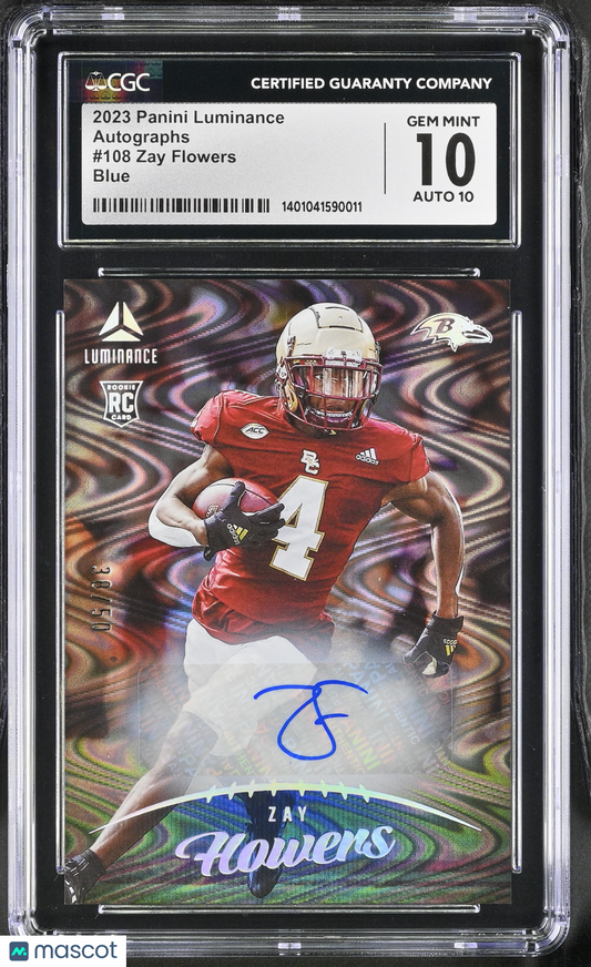 2023 Panini Luminance Zay Flowers #108 Blue Autographs CGC 10 POP 1