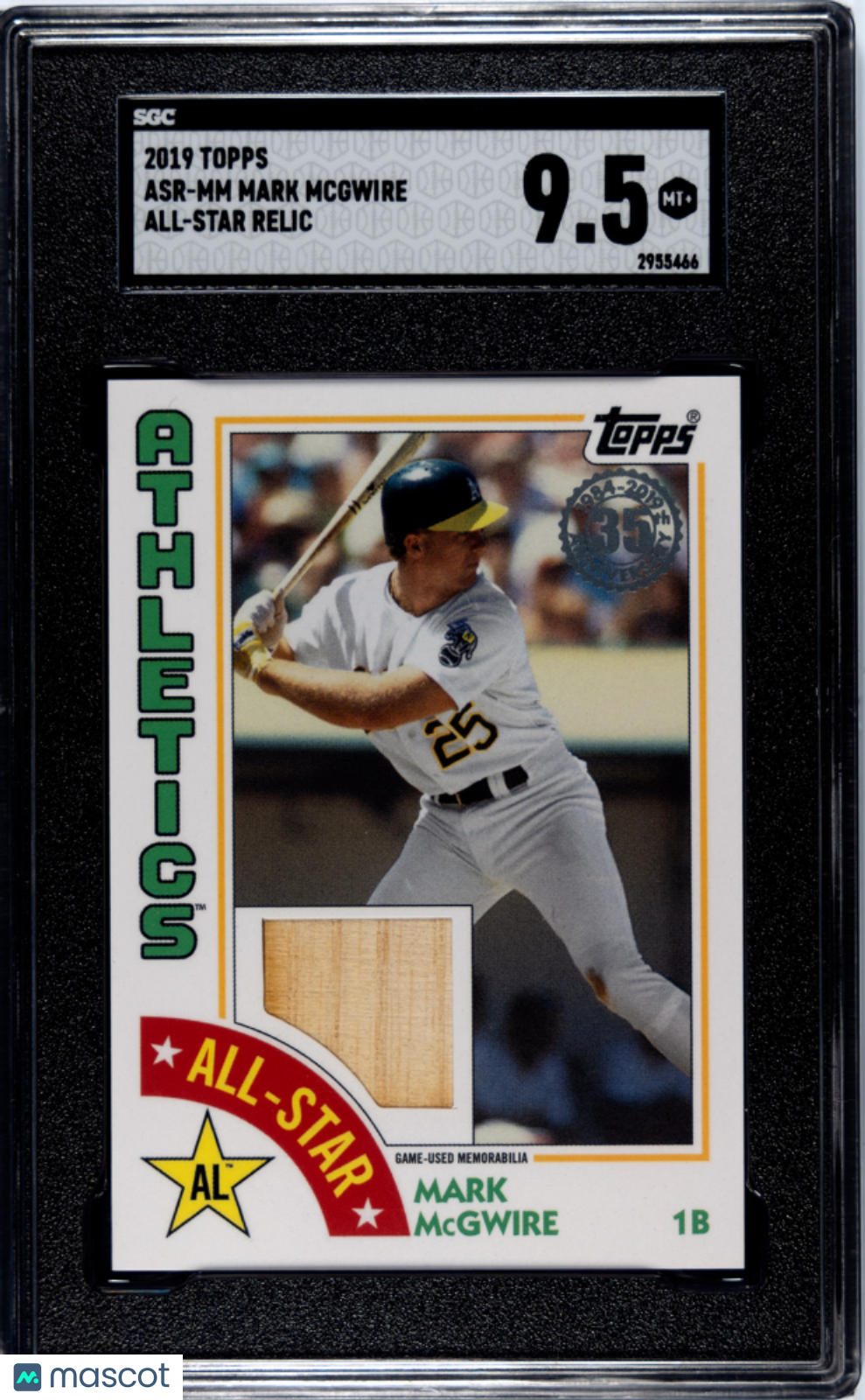 2019 Topps Mark Mcgwire #ASR-MM All Star Relic SGC 9.5 POP 1