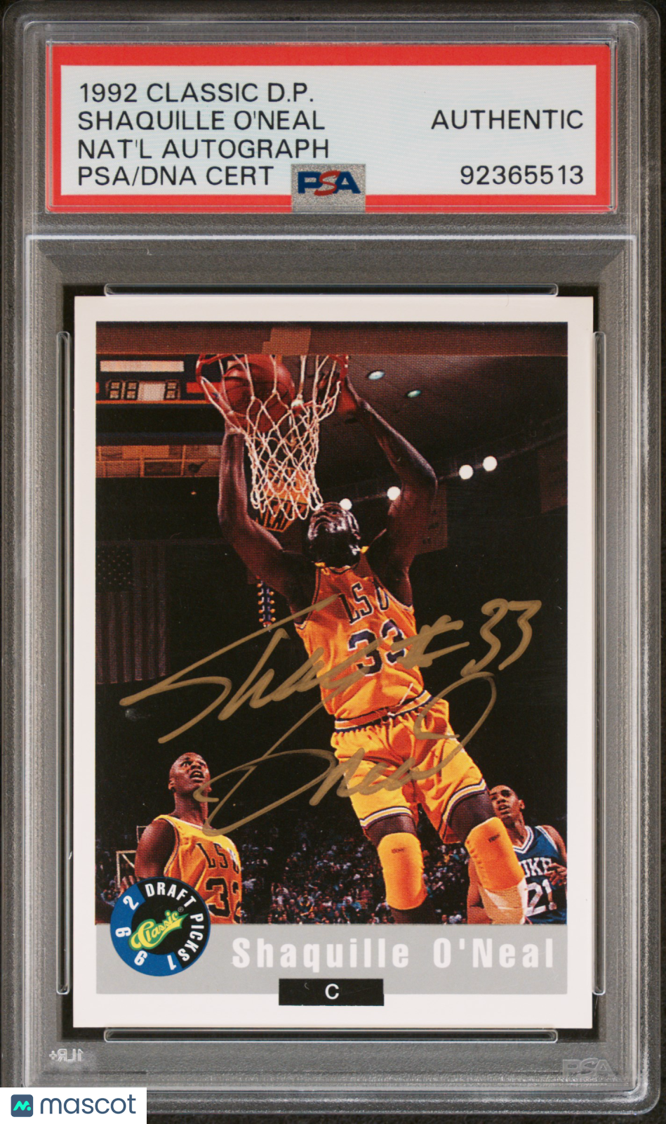 1992 Classic Draft Picks Shaquille O'Neal National GOLD INK AUTO Autograph PSA