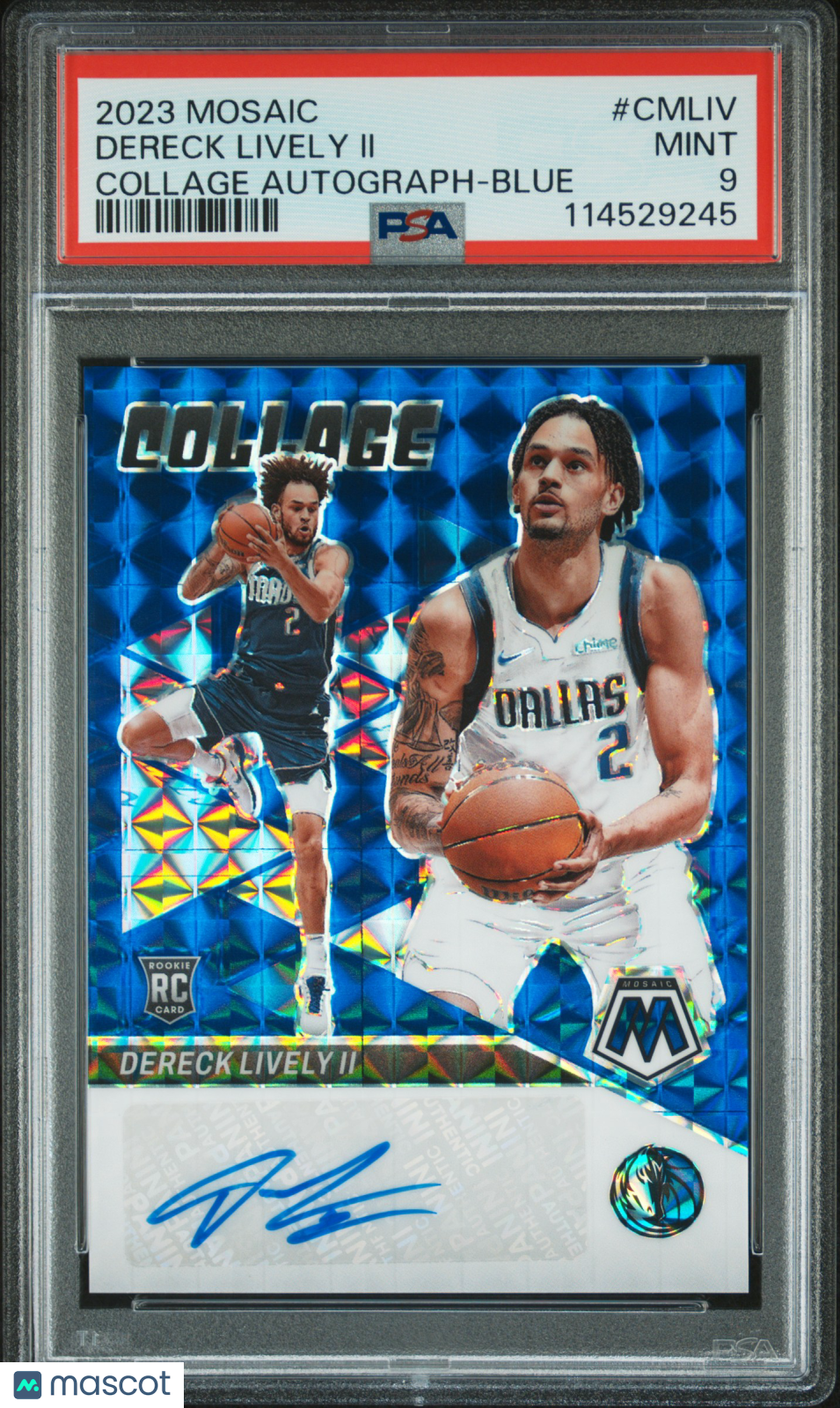 2023-24 Panini Mosaic Collage AUTO Mosaic Dereck Lively II #12/49 Blue PSA 9