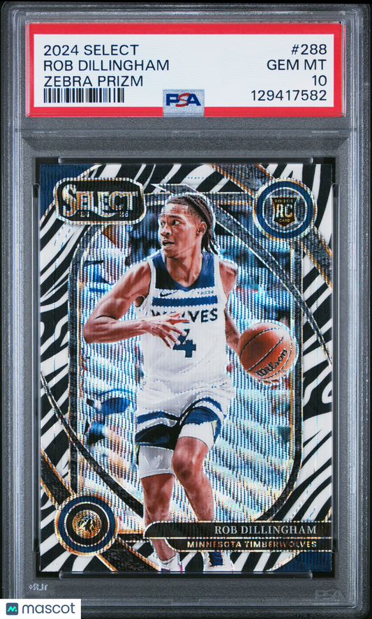 2024 Panini Select Rob Dillingham #288 Zebra Prizm PSA 10 pop 3