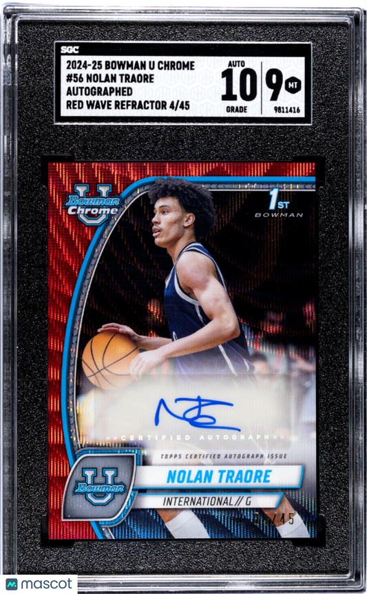 2024 -25 Bowman U Chrome Nolan Traore #56 Auto Red Wave Refractor SGC 9 pop 1