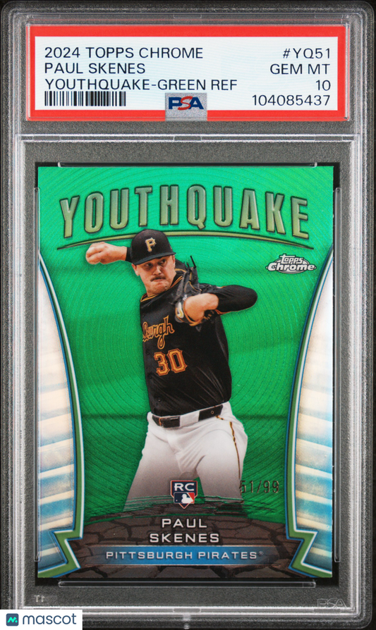 2024 Topps Chrome Youthquake Paul Skenes #YQ51 Green Refractor #51/99 PSA 10