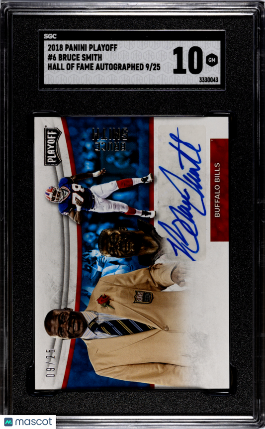 2018 Panini Playoff Bruce Smith #6 Hall of Fame AUTO Autograph #/25 SGC 10 POP 1