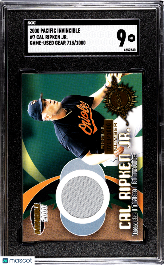 2000 Pacific Invincible Cal Ripken JR. Game Used Gear Jersey /1000 SGC 9 POP 1