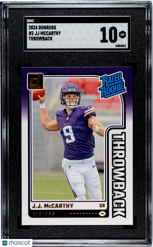 2024 Donruss JJ Mccarthy #2 Throwback SGC 10